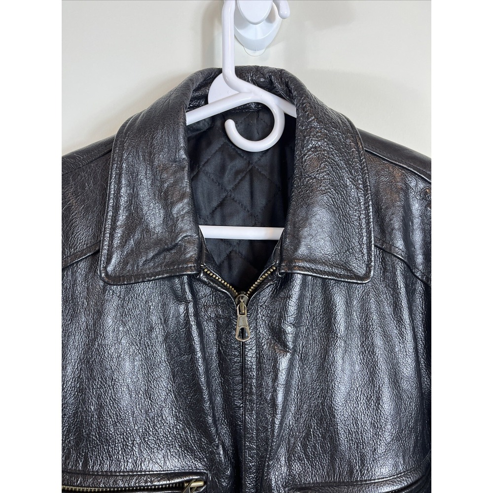 Vera Pelle Italian Della Legge 883 Black Leather Bomber Jacket Coat Mens Size 46 - Picture 2 of 16